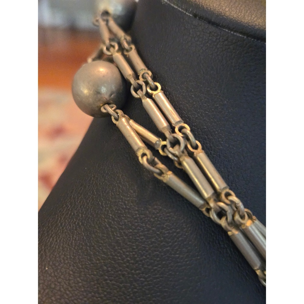 Silvertone Ball Station Necklace Vintage - Picture 6 of 8